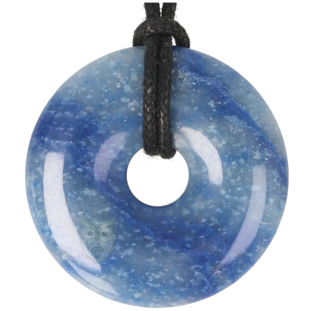 Blauer Quarz Donut Anhänger (Pi-Stein) Nr. 8 - Ø 4 cm | Edelsteinschmuck