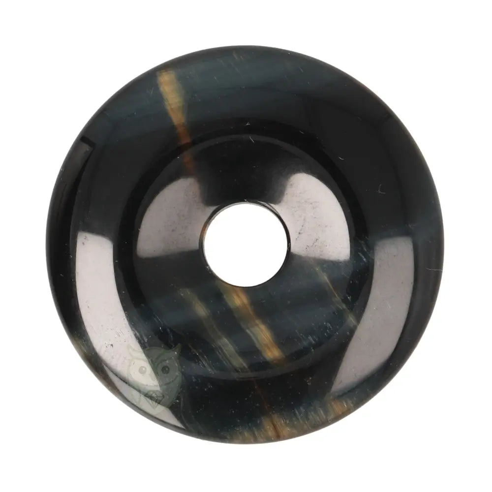 Valkenoog (blauwe tijgeroog) donut hanger nr. 15 - Ø 4 cm | Edelsteen sieraad