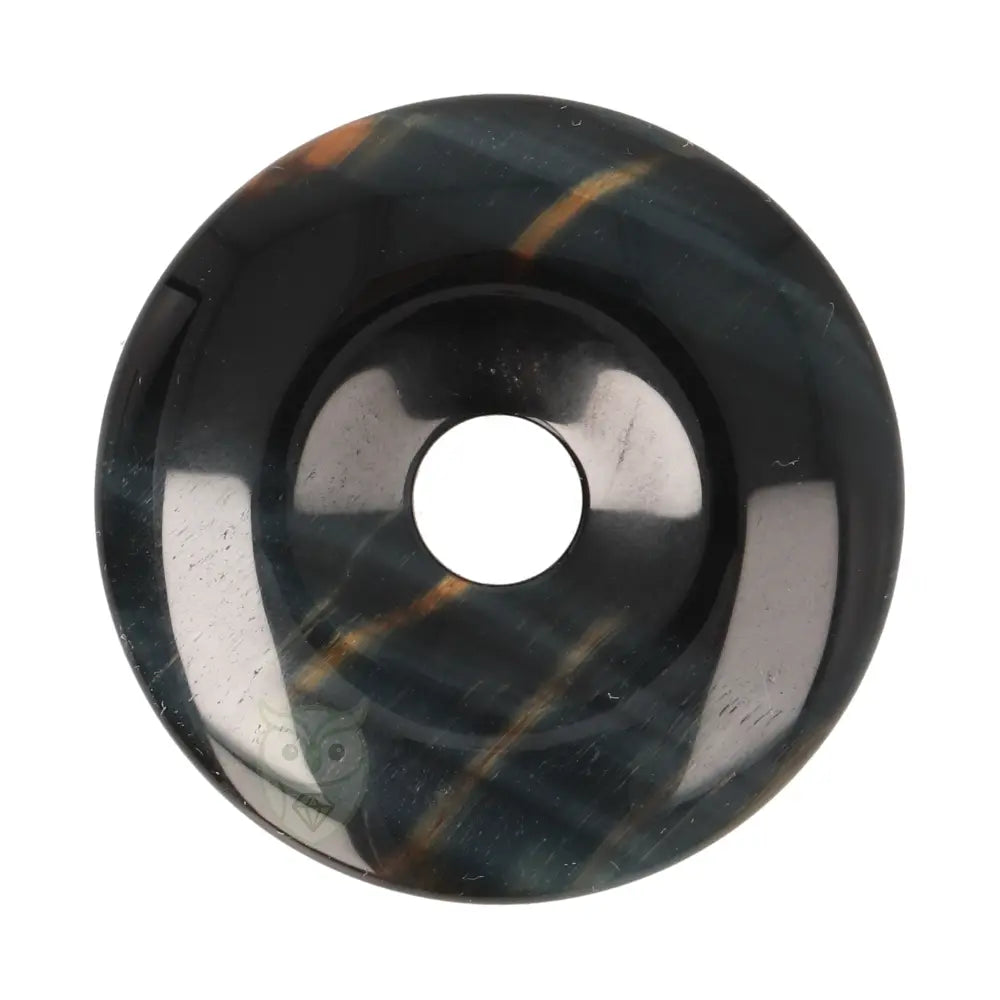 Valkenoog (blauwe tijgeroog) donut hanger nr. 15 - Ø 4 cm | Edelsteen sieraad
