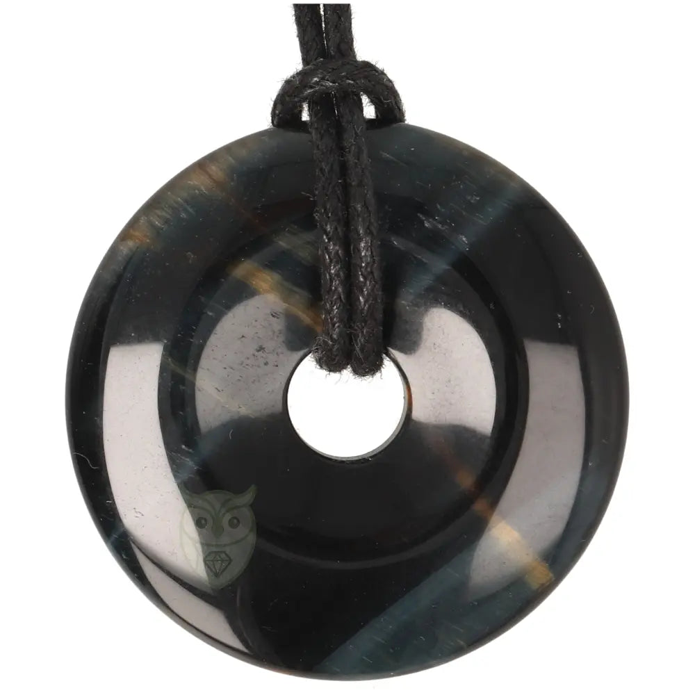 Valkenoog (blauwe tijgeroog) donut hanger nr. 15 - Ø 4 cm | Edelsteen sieraad