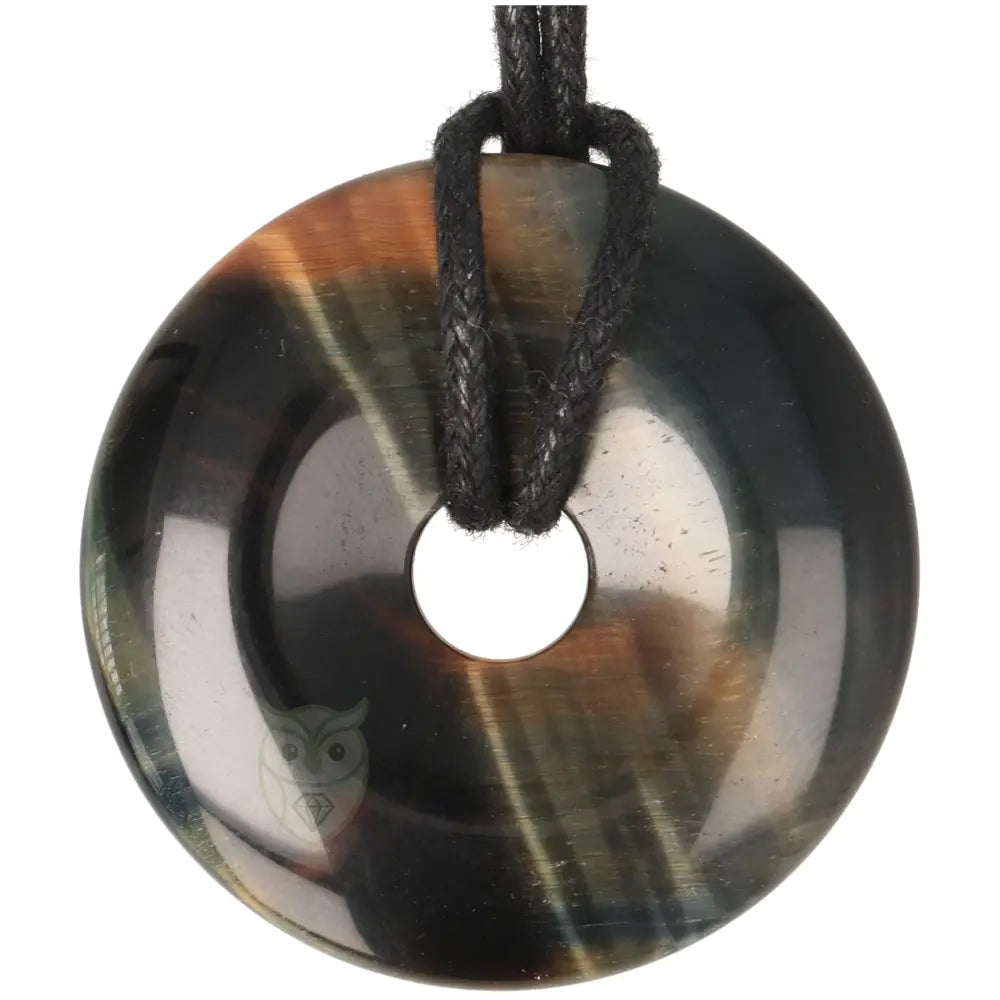 Valkenoog (blauwe tijgeroog) donut hanger nr. 8 - Ø 4 cm | Edelsteen sieraad