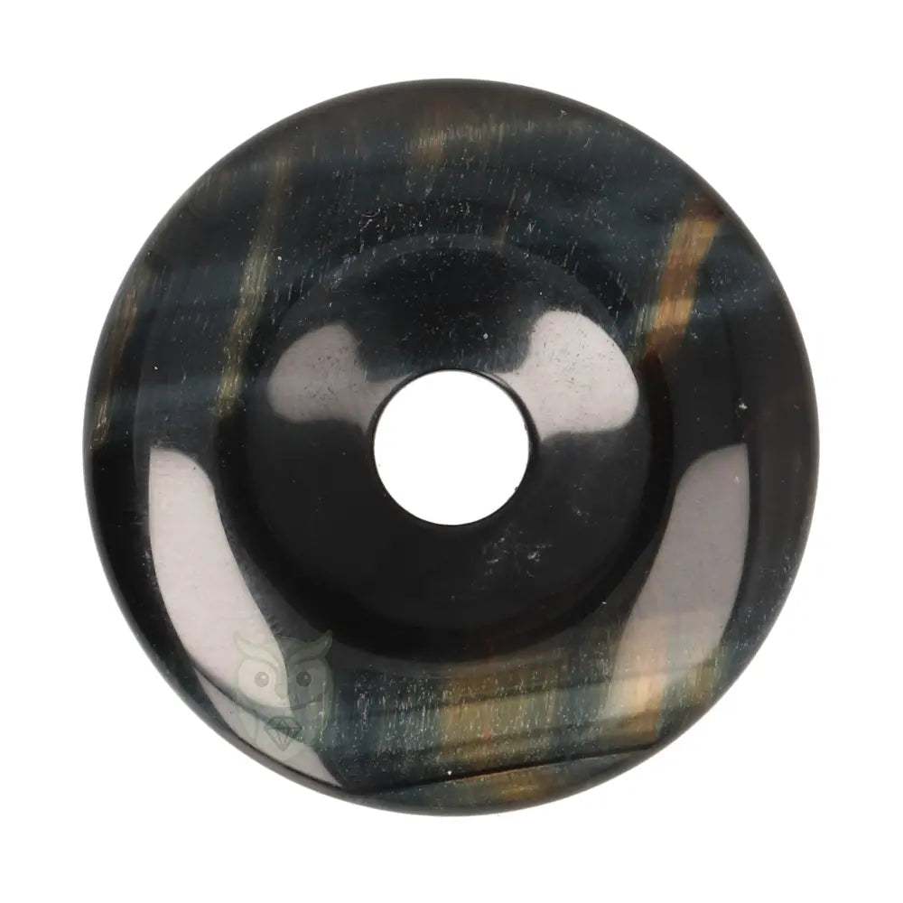 Valkenoog (blauwe tijgeroog) donut hanger nr. 14 - Ø 4 cm | Edelsteen sieraad