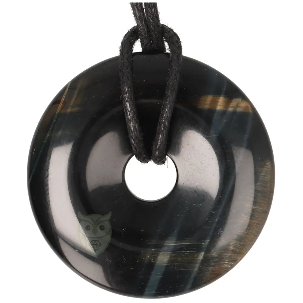 Valkenoog (blauwe tijgeroog) donut hanger nr. 14 - Ø 4 cm | Edelsteen sieraad