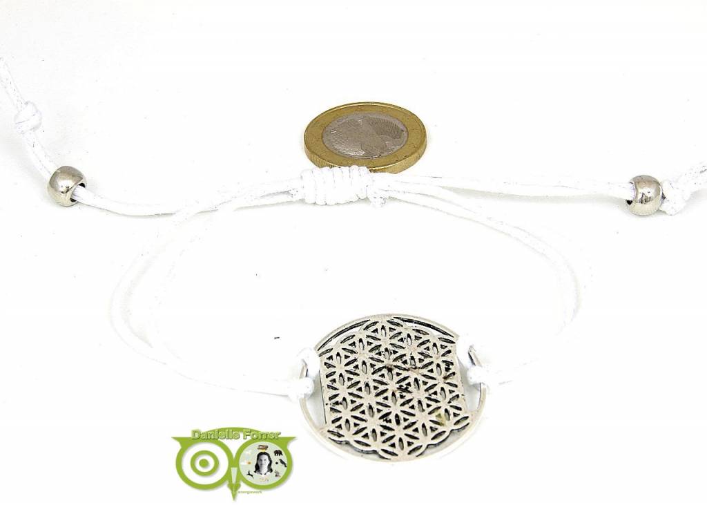 Armband: Blume des Lebens an einer Kordel (weiß)