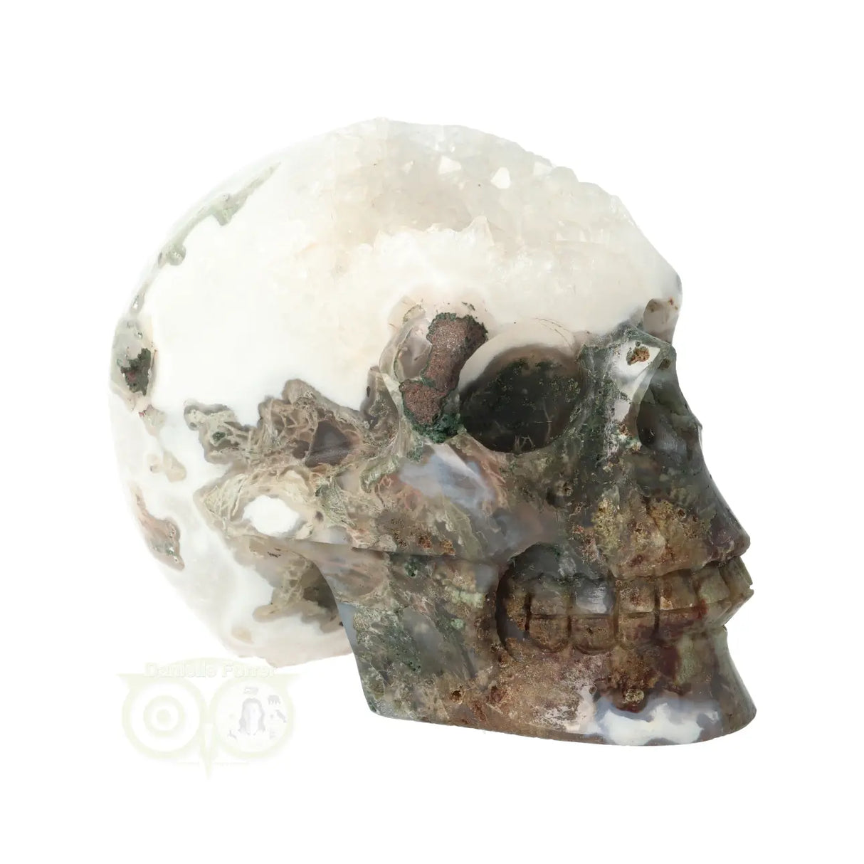 Moosachat – Bergkristallgeode Schädel 637 Gramm