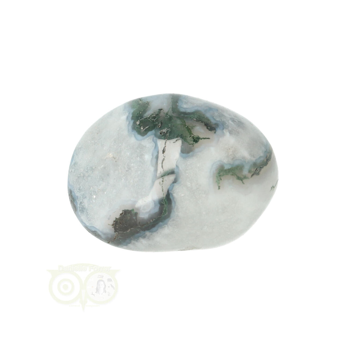 Moss agate tumbled stone round No. 29