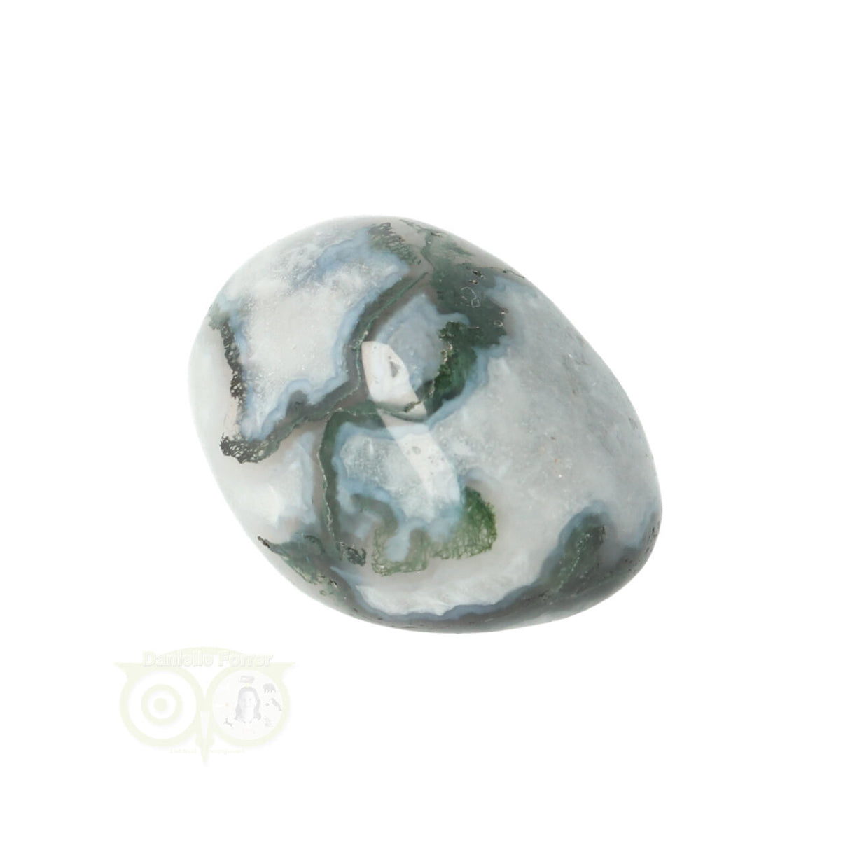 Moss agate tumbled stone round No. 29