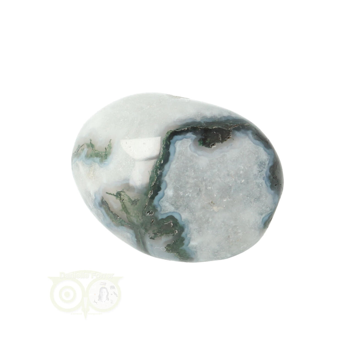 Moss agate tumbled stone round No. 29