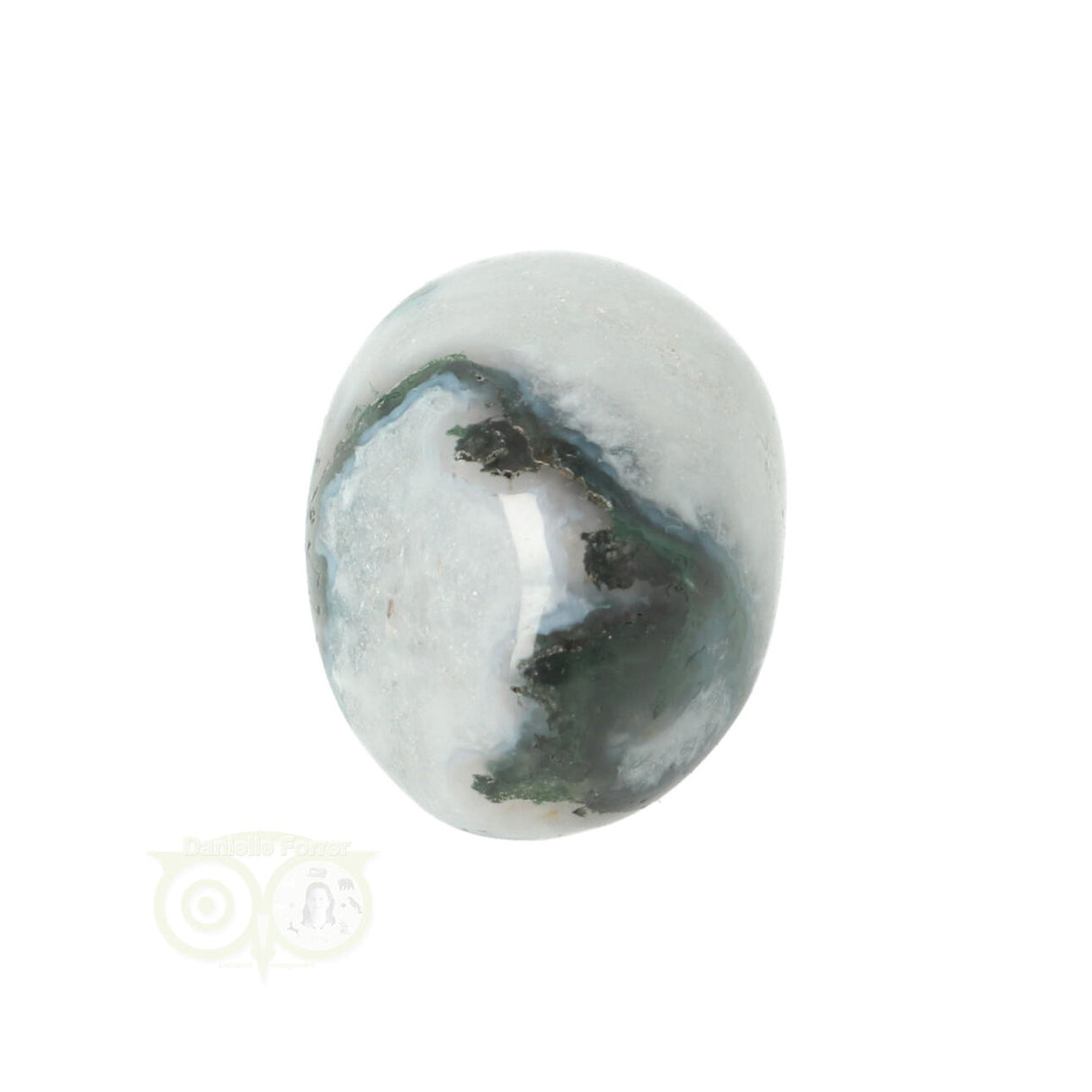 Moss agate tumbled stone round No. 29