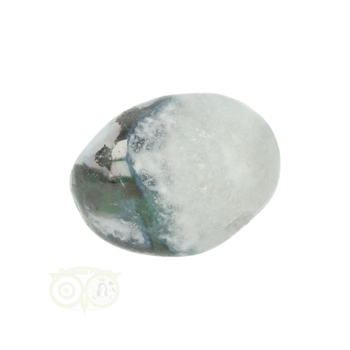 Moss agate tumbled stone round No. 29