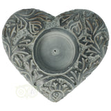 Grijze zeepsteen hart houder voor wierookstokje en waxinelicht – decoratieve meditatie accessoire