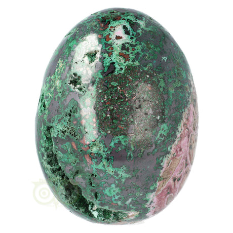 Malachiet chrysocolla ei – zijaanzicht links – roze cobalto calciet zichtbaar – Congo – Webshop Danielle Forrer