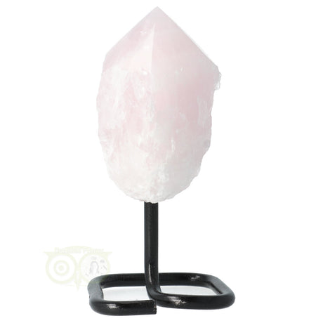 Rozenkwarts edelsteen punt op standaard – decoratieve en spirituele steen