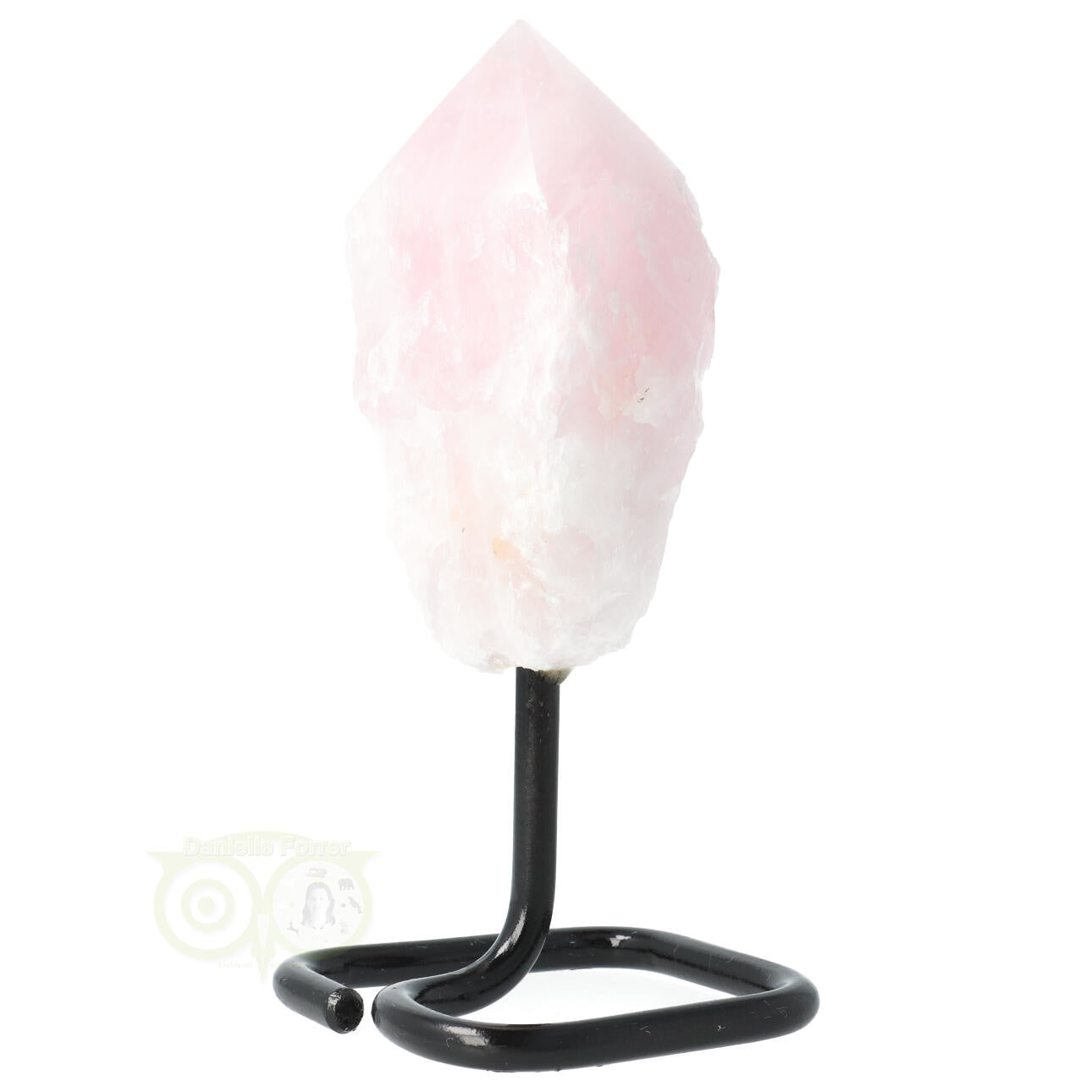 Rozenkwarts edelsteen punt op standaard – decoratieve en spirituele steen