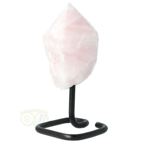 Rozenkwarts edelsteen punt op standaard – decoratieve en spirituele steen