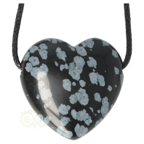 Sneeuwvlok obsidiaan hart hanger nr 10 – doorboorde edelsteen met zwart waxkoord