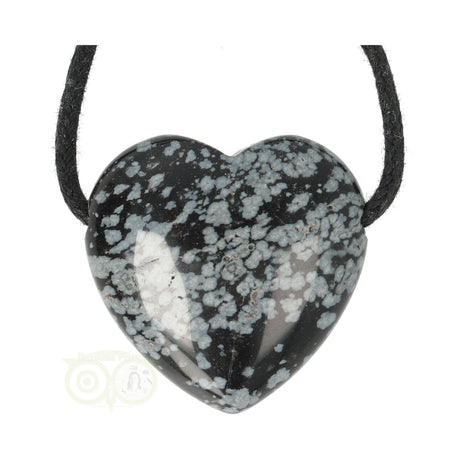 Sneeuwvlok obsidiaan hart hanger nr 16 – doorboorde edelsteen met zwart waxkoord
