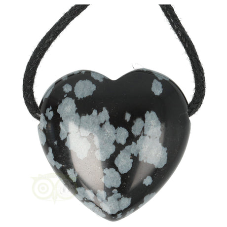 Sneeuwvlok obsidiaan hart hanger nr 18 – doorboorde edelsteen met zwart waxkoord