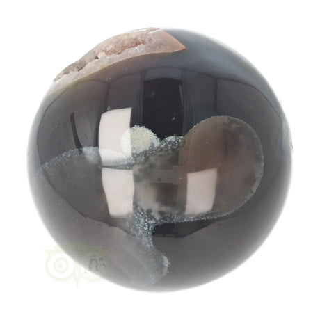 Agaat druzy geode bol 627 gram nr. 12 – frontaal met volledig open geode en diep donker kristaloog – Webshop Danielle Forrer