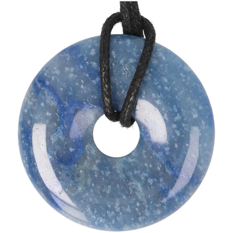 Blauwe kwarts donut hanger (Pi-stone) nr. 10 - Ø 4 cm met waxkoord
