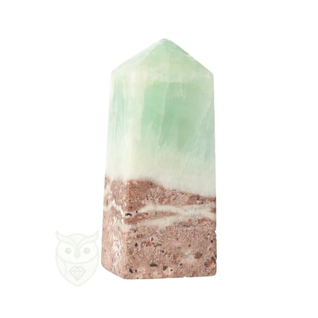 Calciet obelisk 240 gram Caribbean blue met natuurlijke tekening