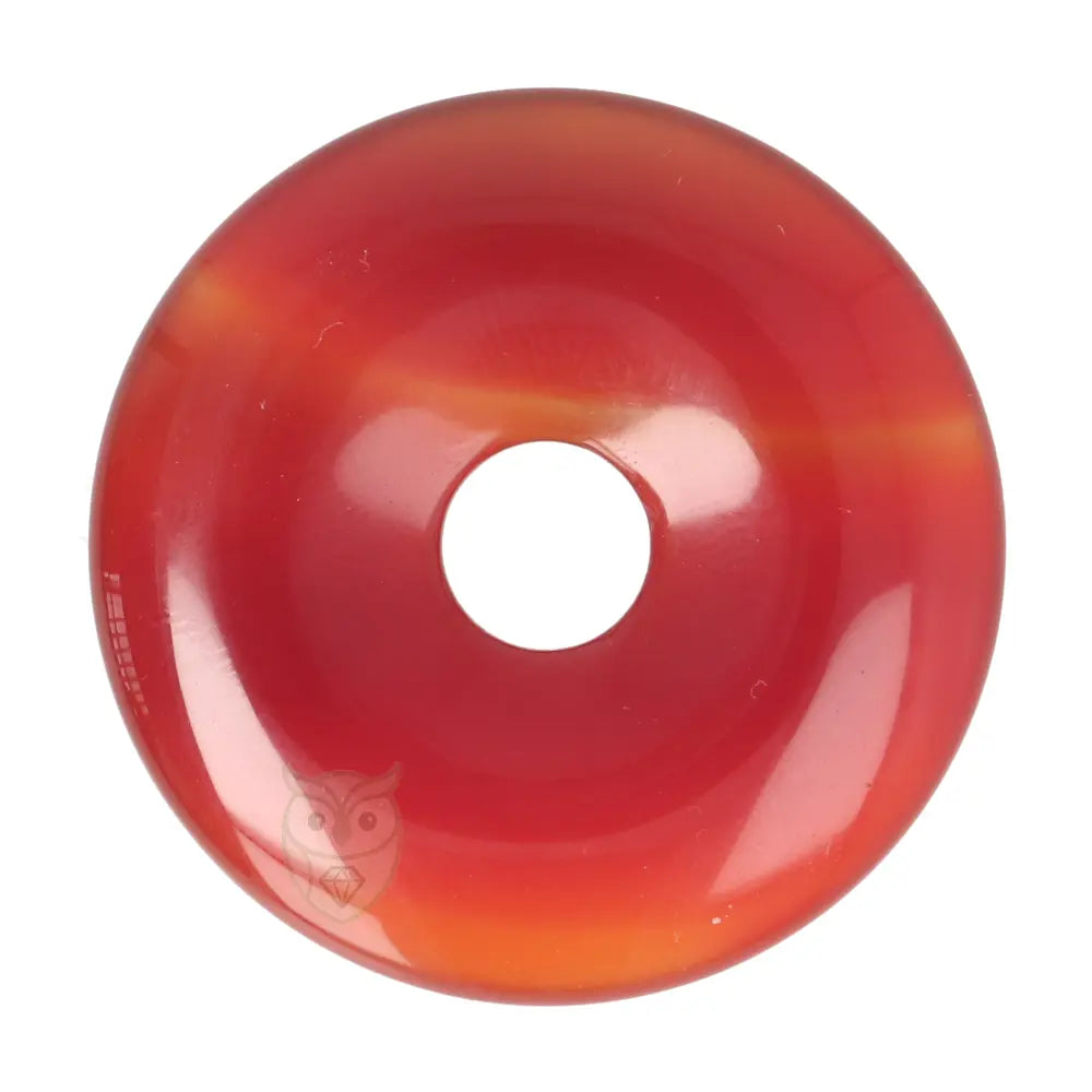 Carneool donut hanger nr. 17 aan zwart waxkoord