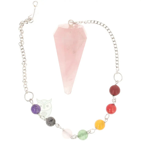 Gefacetteerde rozenkwarts pendel met chakra ketting | Edelstenen Webwinkel - Webshop Danielle Forrer