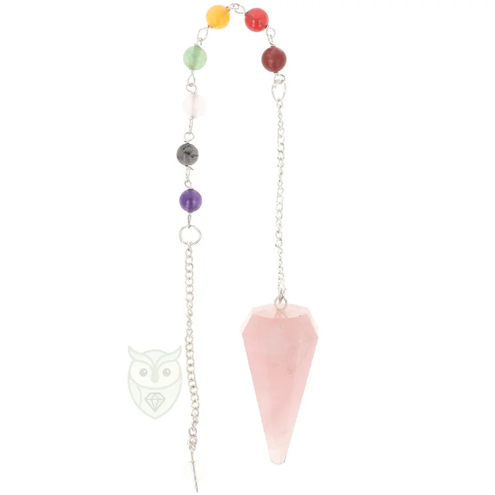 Gefacetteerde rozenkwarts pendel met chakra ketting | Edelstenen Webwinkel - Webshop Danielle Forrer