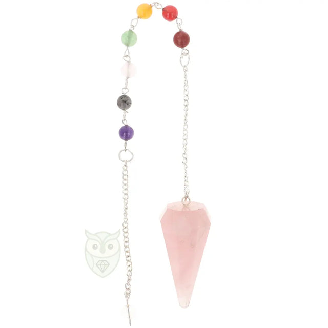 Gefacetteerde rozenkwarts pendel met chakra ketting | Edelstenen Webwinkel - Webshop Danielle Forrer