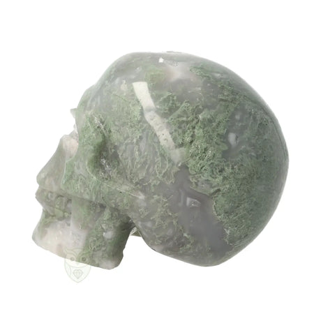 Moss agate skull 909 grams