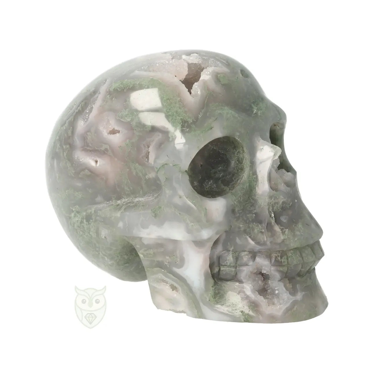 Mosagaat schedel nr. 265 - 909 gram | Edelsteen skull