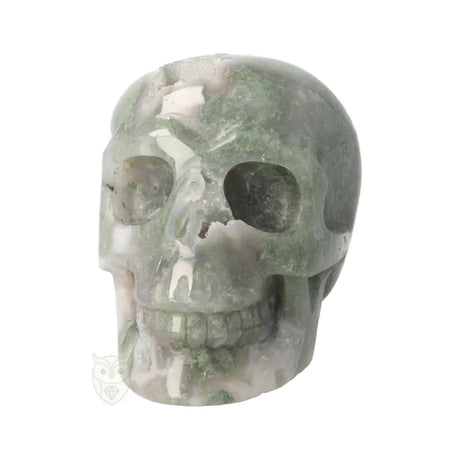 Moss agate skull 909 grams