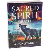 SSacred Spirit Oracle Cards doos schuine hoek met wolf onder maanfasen illustratie Louis Dyer – Webshop Danielle Forrer