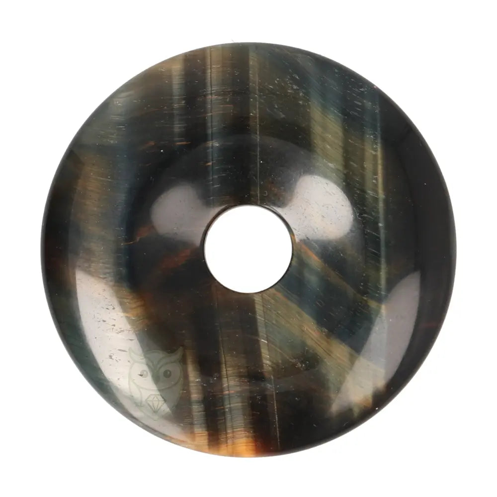 Valkenoog (blauwe tijgeroog) donut hanger nr. 11 - Ø 4 cm | Edelsteen sieraad
