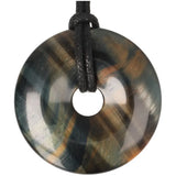 Valkenoog (blauwe tijgeroog) donut hanger nr. 11 - Ø 4 cm  met waxkoord