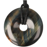 Valkenoog (blauwe tijgeroog) donut hanger nr. 11 - Ø 4 cm inclusief waxkoord 