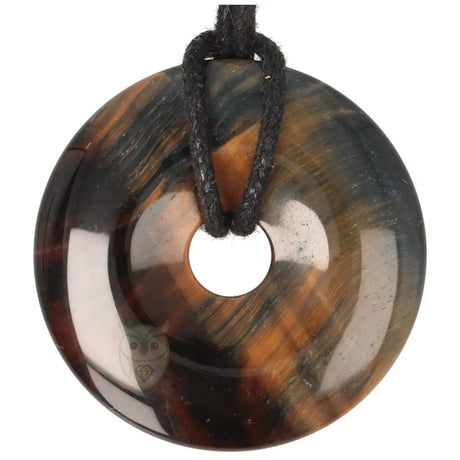 Valkenoog (blauwe tijgeroog) donut hanger nr. 12 - Ø 4 cm | Edelsteen sieraad