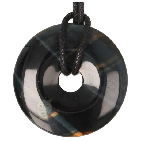 Valkenoog (blauwe tijgeroog) donut hanger nr. 15 - Ø 4 cm | Edelsteen sieraad
