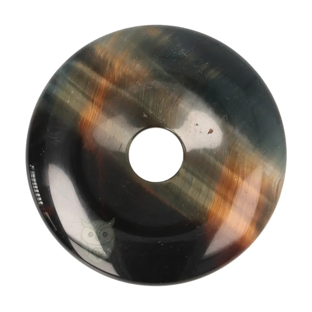 Valkenoog (blauwe tijgeroog) donut hanger nr. 8 - Ø 4 cm | Edelsteen sieraad