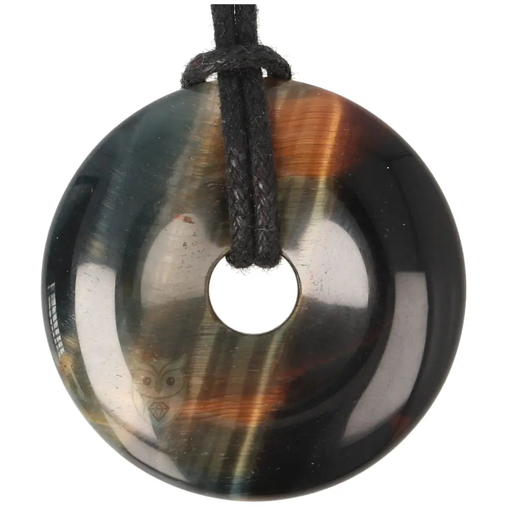 Valkenoog (blauwe tijgeroog) donut hanger nr. 8 - Ø 4 cm | Edelsteen sieraad