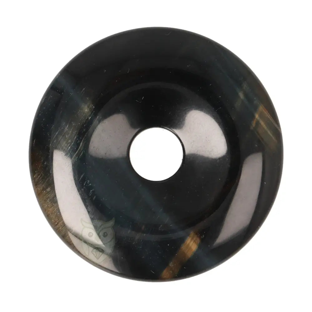 Valkenoog (blauwe tijgeroog) donut hanger nr. 14 - Ø 4 cm | Edelsteen sieraad