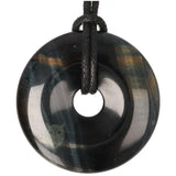 Valkenoog (blauwe tijgeroog) donut hanger nr. 14 - Ø 4 cm | Edelsteen sieraad