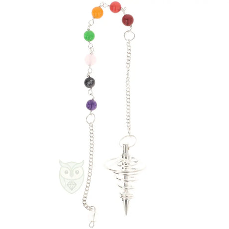 Zilverkleurige Spiraal Kooi Pendel met Chakra Ketting - 25,5 cm - Klein | Pendels online kopen 