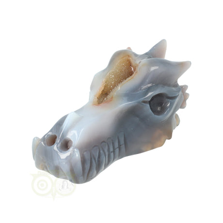 Agaat geode drakenschedel 360 gram met chalcedoon kristallen