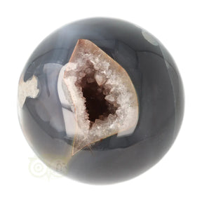 Agaat druzy geode bol 627 gram nr. 12 Ø 7,82 cm – zwart gepolijst met open kristalgeode – Brazilië – Webshop Danielle Forrer