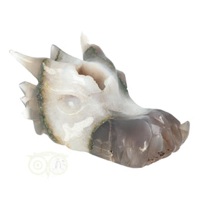 Agaat geode draken schedel 517 gram met chalcedoon kristallen