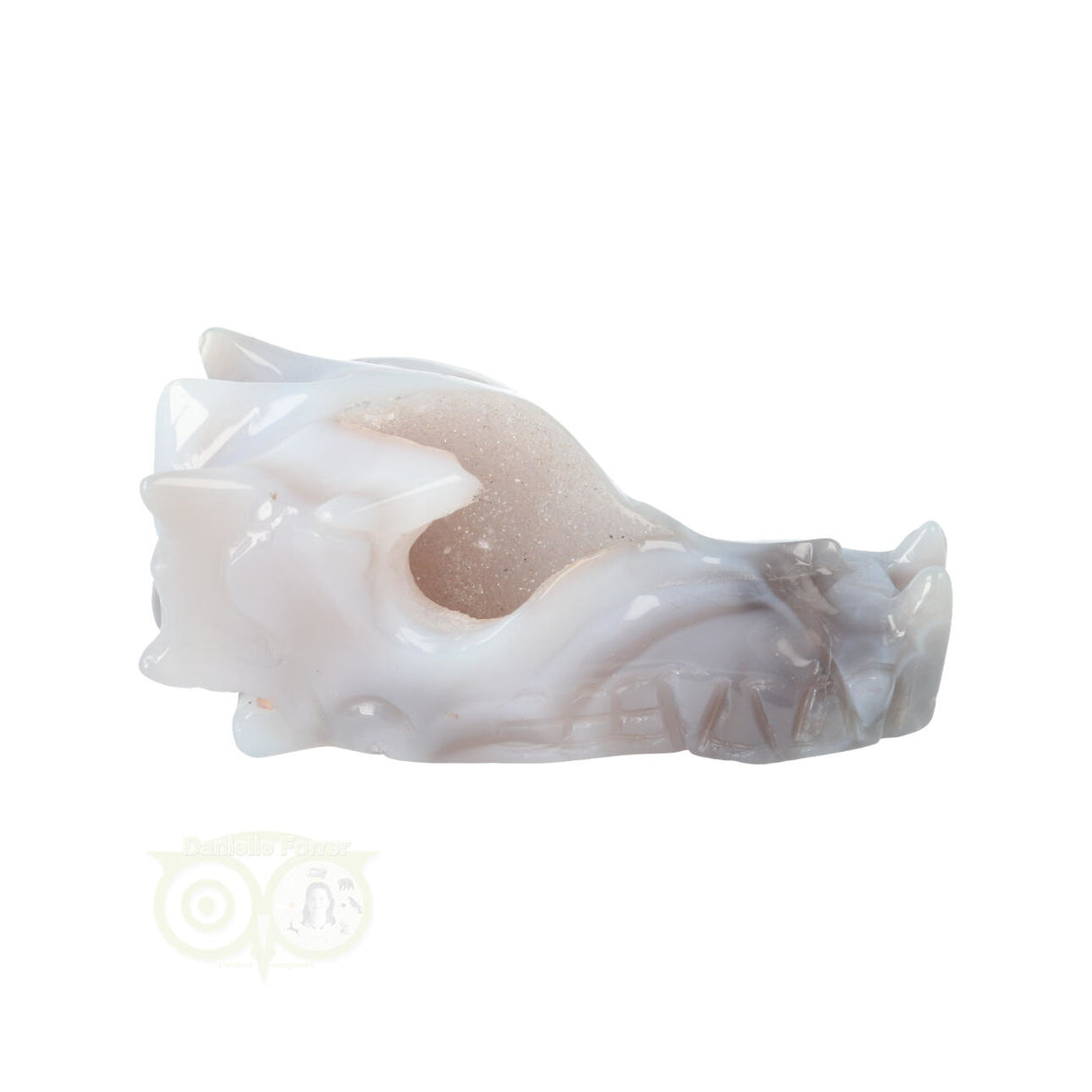 Agaat geode drakenschedel 157 gram met kristallen binnenzijde