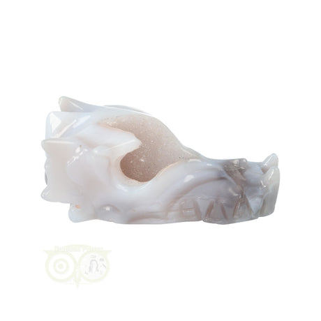 Agaat geode drakenschedel 157 gram met kristallen binnenzijde