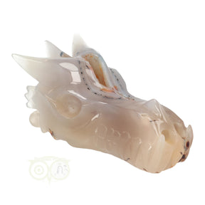 Agaat geode drakenschedel 493 gram met zwarte insluitsels