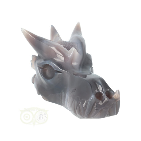 Agaat geode drakenschedel 589 gram - Donkere edelstenen draak